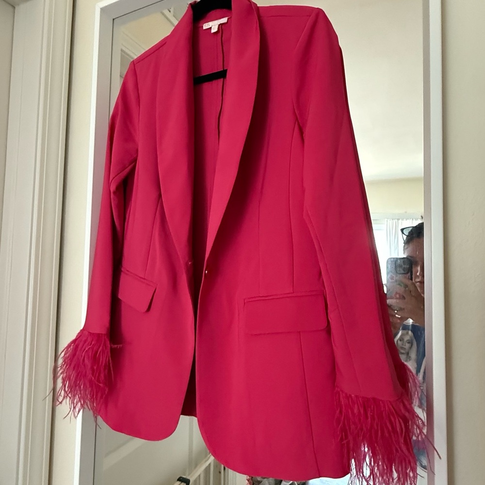 Gianni Bini Hot Pink Feather Cuff Blazer